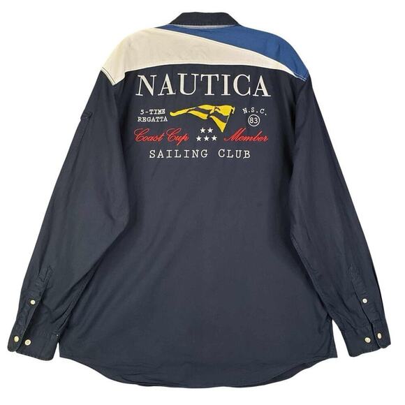 Nautica Shirt Men’s Size XL Blue Sailing Club LS Button Down Regatta Vintage - Picture 3 of 12